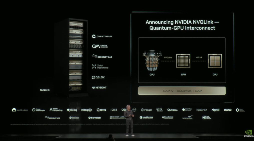 英伟达同时展示了基于CUDA‑Q核心构建的NVQLink 英伟达同时展示了基于CUDA‑Q核心构建的NVQLink